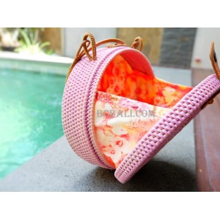 sling bags circle rattan synthetic pink color